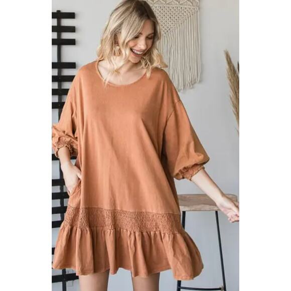 Vestique Dress Austin Rust Size Large Flowy Ruffle Boho Cottage Scoop Neck NWT - Picture 3 of 6